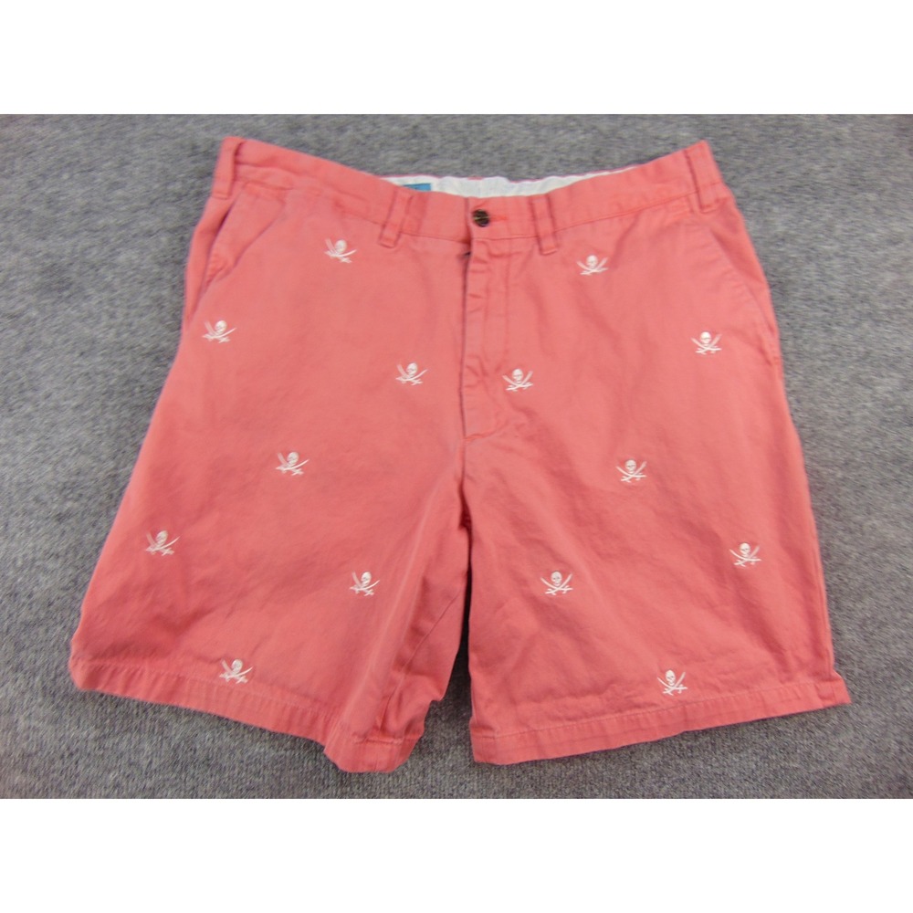 Castaway Shorts Mens 36 Chino Coral Pink Skull Crossbones Preppy Nautical Summer